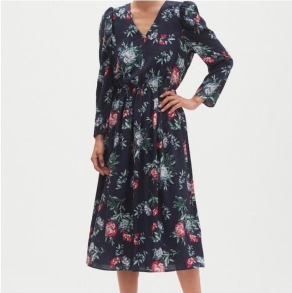 Puff Sleeve Floral Midi Dress